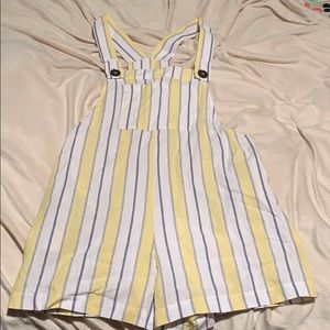 Yellow and white overall style romper